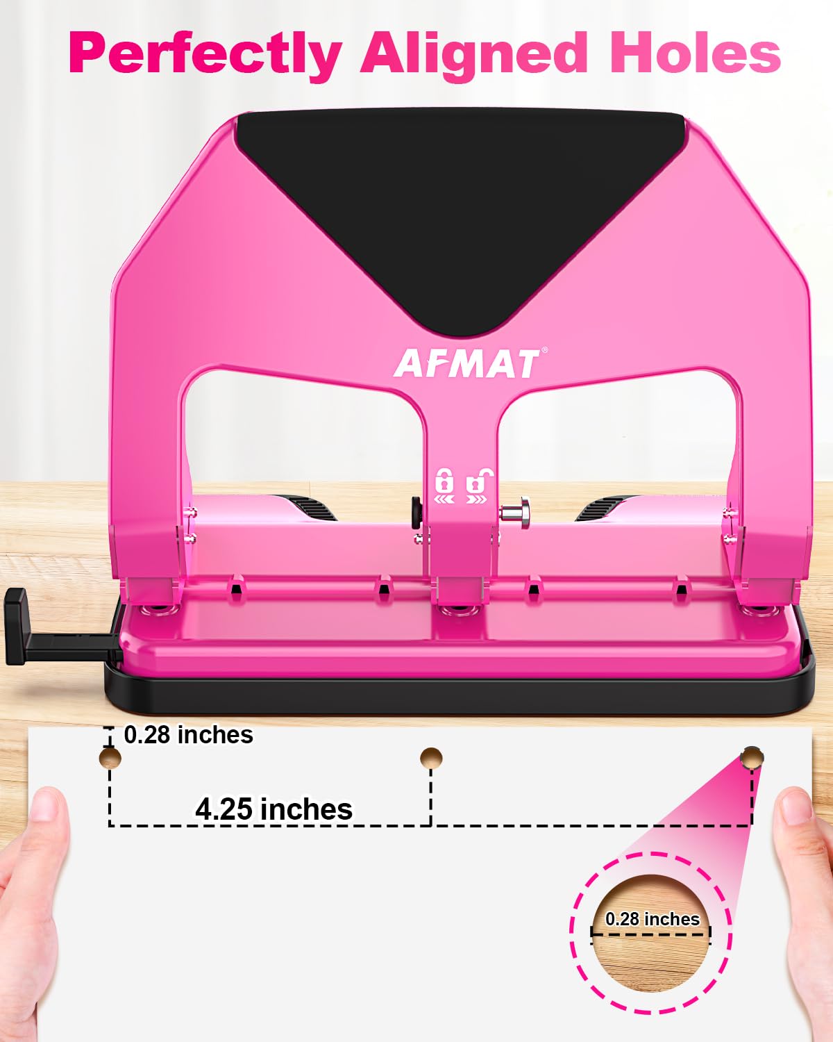 AFMAT HP20 Heavy Duty 3 Hole Punch, 60% Reduced Effort, 50-Sheet 3 Hole Puncher for Binder, 10,000+ Uses
