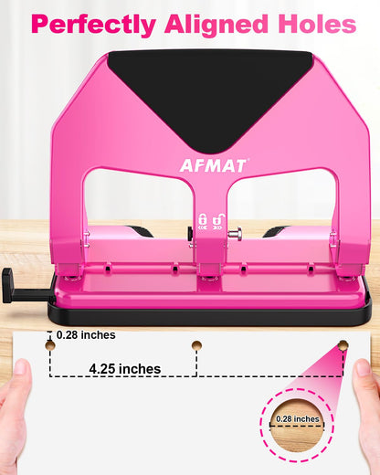 AFMAT HP20 Heavy Duty 3 Hole Punch, 60% Reduced Effort, 50-Sheet 3 Hole Puncher for Binder, 10,000+ Uses