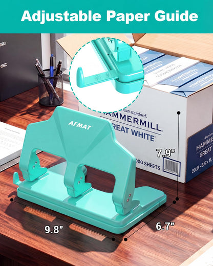 AFMAT HP14 3 Hole Punch Heavy Duty, 40-Sheet Three Hole Punch, 50% Reduced Effort Metal Paper Puncher w/Large Chip Tray,HP14GN
