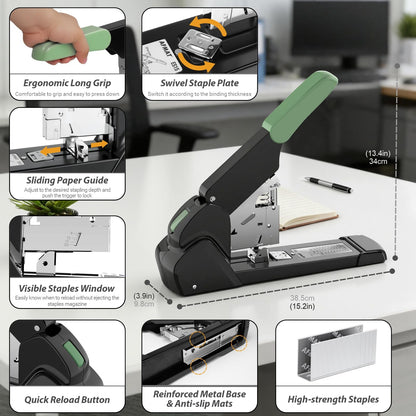 AFMAT Heavy Duty Stapler, 210 Sheet Effortless Stapler for Desk, 60% Reduced Effort, Jam Free, 50,000+ Uses, Adjustable Paper Depth, Metal Desktop Staplers for Office, Includes 7000Pcs Staples, ES15GN