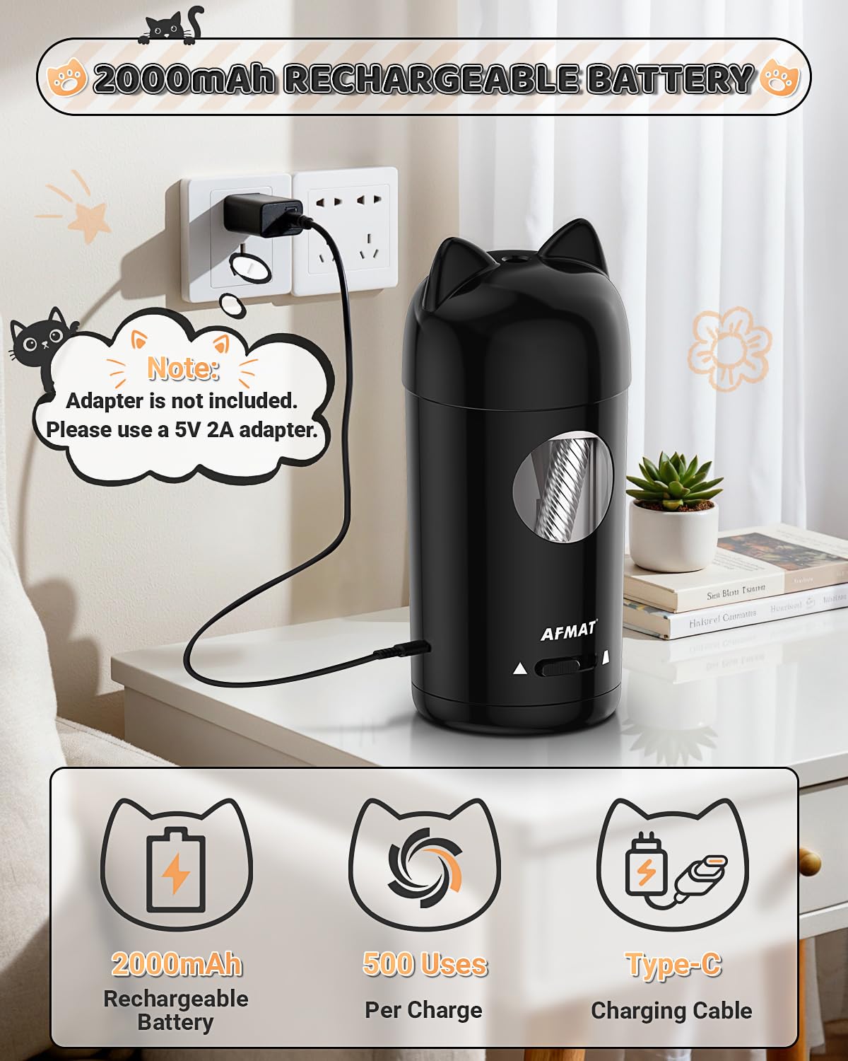 🎀Perfect Gift For A Teacher🎀Fully Automatic Rechargeable Electric Pencil Sharpener for φ7-8mm No.2/Colored Pencils,PSX9BK