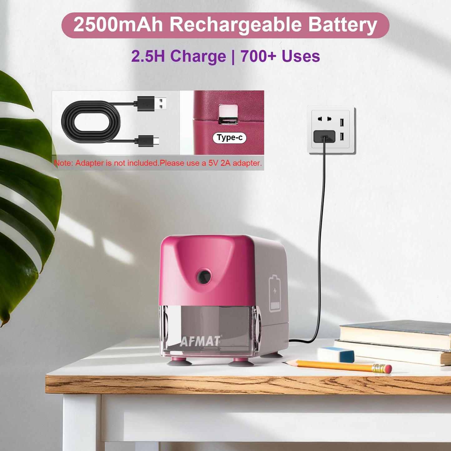 Disponibile in Italia：AFMAT PSD3 AFMAT Temperamatite elettrico ad alte prestazioni, auto-stop ricaricabile con contenitore per penne da 6 a 11 mm, punta rapida in 2 secondi, 10.000 punte
