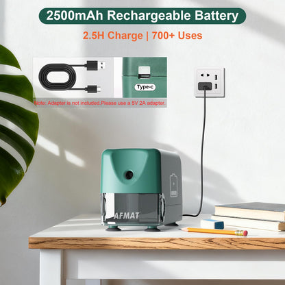 Disponibile in Italia：AFMAT PSD3 AFMAT Temperamatite elettrico ad alte prestazioni, auto-stop ricaricabile con contenitore per penne da 6 a 11 mm, punta rapida in 2 secondi, 10.000 punte