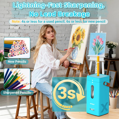✅Newest Model With Best Features✅Newly Upgraded Fully Automatic Rechargeable Electric Pencil Sharpener for 6-12mm No.2/Jumbo Pencils, 3X Longer Cutter Life,PSC6CY