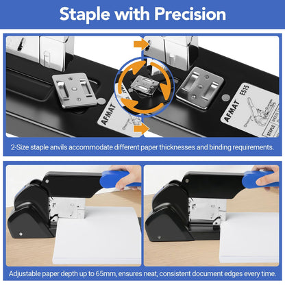 AFMAT Heavy Duty Stapler, 220 Sheets Capacity Stapler for Classroom, 60% Reduced Effort, Jam Free, Adjustable Paper Depth, Metal Desk Office Staplers w/ 50,000+ Uses, Includes 7000Pcs Staples, ES15BL