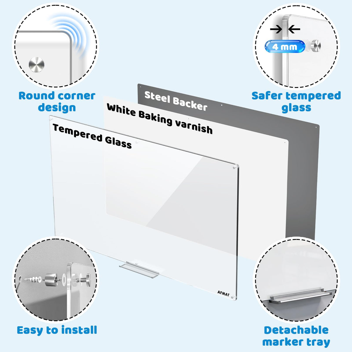 Magnetic Glass Dry Erase Board, 72