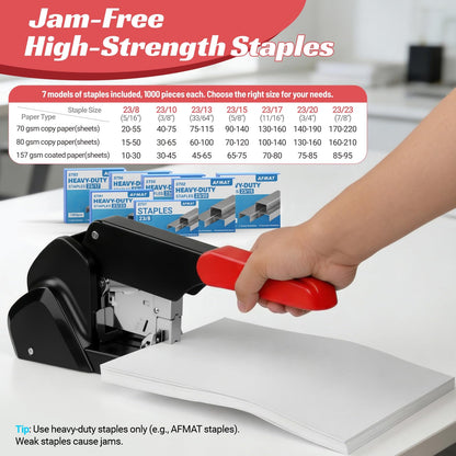 AFMAT Heavy Duty Stapler, 210 Sheet Staplers for Desk with 7000 Staples, Jam-Free, 50000+ Uses, 60% Reduced Effort, Easy Reload, Adjustable Paper Guide, Large Metal Manual Office Staplers, ES15RD