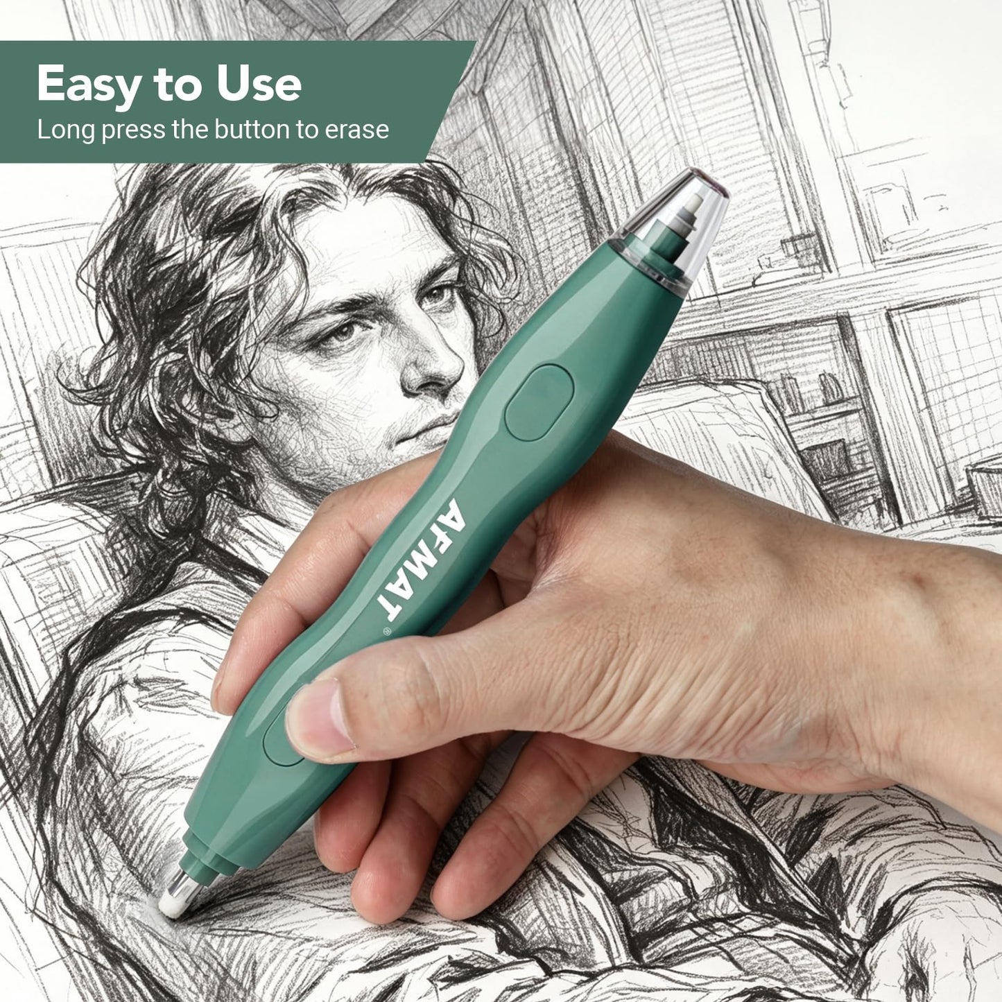 AFMAT Electric Eraser, with 140 Eraser Refills, Rechargeable Pencil Erasers for Artists, Electric Erasers for Drafting, Drawing, Painting, Sketching, Architectural Plans, Detailer Tool EE25GN