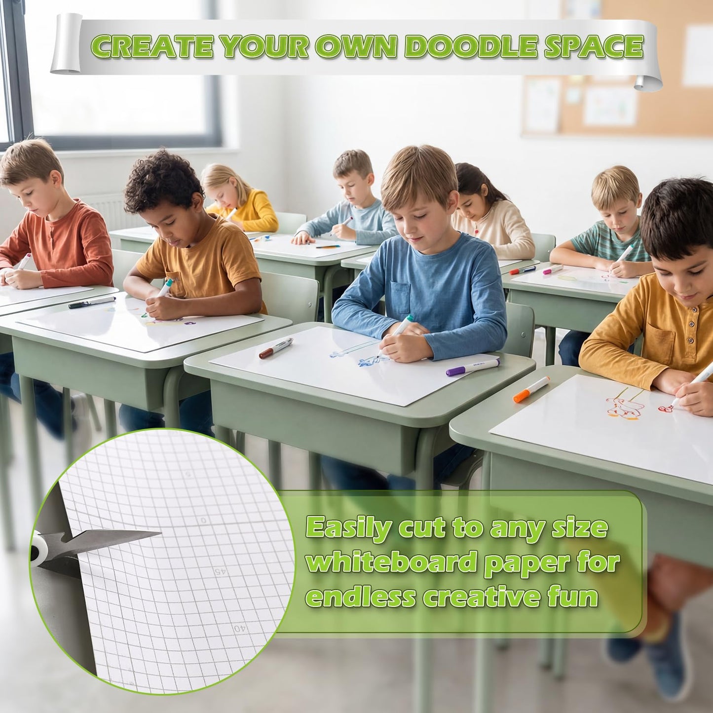 AFMAT Whiteboard Sticker for Wall, 1.44x11ft White Board Paper, Super Sticky Dry Erase Wallpaper, Peel and Stick Dry Erase Board with 4 Markers, No Ghosting Whiteboard Paper for Home Office Classroom,WS11C