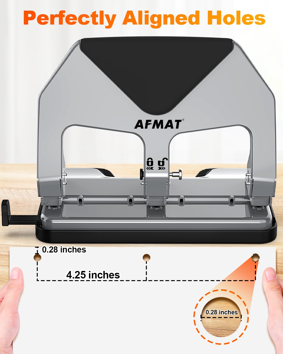 AFMAT HP20 Heavy Duty 3 Hole Punch, 60% Reduced Effort, 50-Sheet 3 Hole Puncher for Binder, 10,000+ Uses
