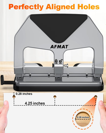 AFMAT HP20 Heavy Duty 3 Hole Punch, 60% Reduced Effort, 50-Sheet 3 Hole Puncher for Binder, 10,000+ Uses