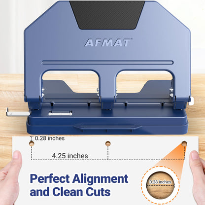 AFMAT 3 Hole Punch Heavy Duty, 9/32" Hole Diameter, 50-Sheet 3 Hole Puncher for Binder, 50% Reduced Effort, Metal Three Hole Punch w/ 10,000+ Uses, Bulit-in S.S. Paper Guide, Large Chip Tray, HPX5BL