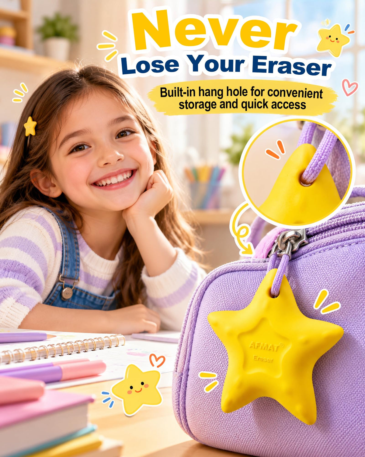 AFMAT PE12 Erasers for Kids, Latex-Free, Self-Clumping Shavings, 5 Pcs