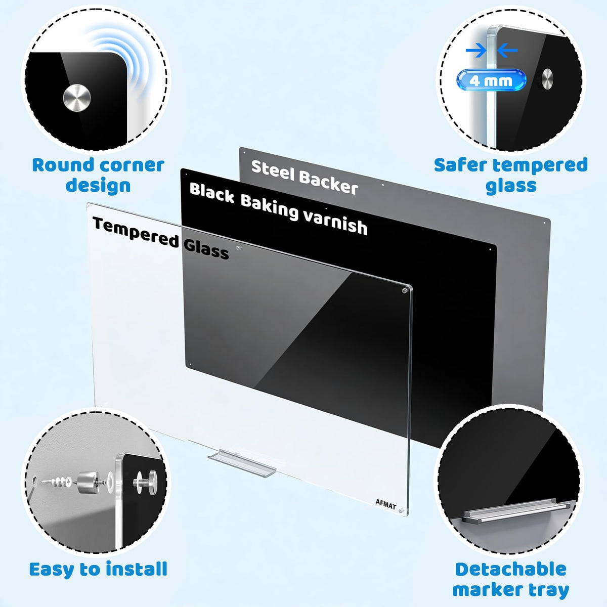AFMAT Magnetic Glass Dry Erase Board, 72