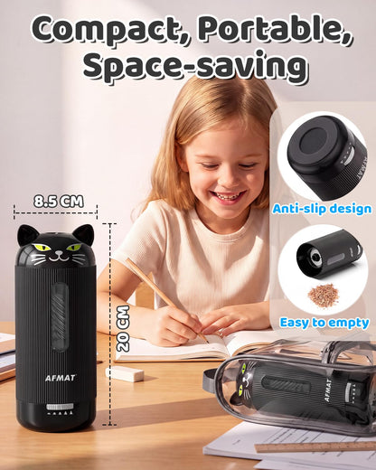 AFMAT Electric Pencil Sharpener, Auto in & Out, 5 Nibs, 7K+ Uses, Fully Automatic Classroom Pencil Sharpener, Rechargeable Hands-Free Sharpeners for Jumbo/Colored Pencils (φ6.5-12mm) PSJ2BK