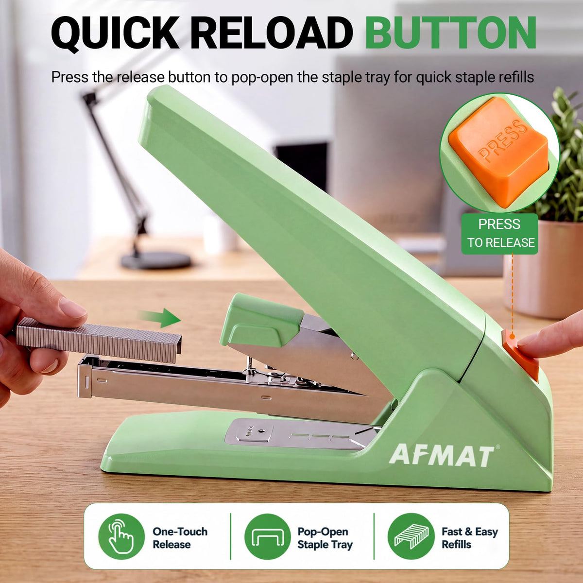 AFMAT ES18 Heavy Duty Stapler, 100-Sheet Effortless Desktop Stapler, ES18GE