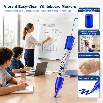 AFMAT Dry Erase Markers, Liquid Bullet Tip Whiteboard Markers with Visible Ink Window, Low Odor & Non-Toxic, 3X Large Capacity, No Residue for White Board, Classroom, Office, Home, Bright Blue,12 Pack,DB10Y6