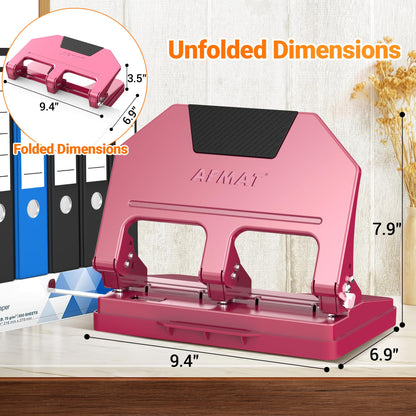 AFMAT 3 Hole Punch Heavy Duty, 9/32" Hole Diameter, 50-Sheet 3 Hole Puncher for Binder, 50% Reduced Effort, Metal Three Hole Punch w/ 10,000+ Uses, Bulit-in S.S. Paper Guide, Large Chip Tray, HPX5RW