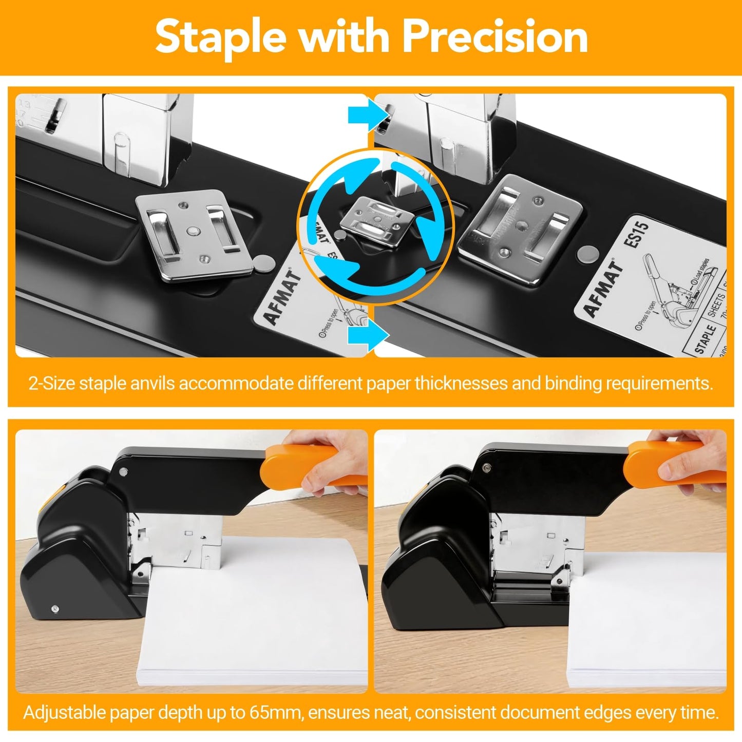 AFMAT Heavy Duty Stapler, 220 Sheets Capacity Stapler for Classroom, 60% Reduced Effort, Jam Free, Adjustable Paper Depth, Metal Desk Office Staplers w/ 50,000+ Uses, Includes 7000Pcs Staples, ES15OR