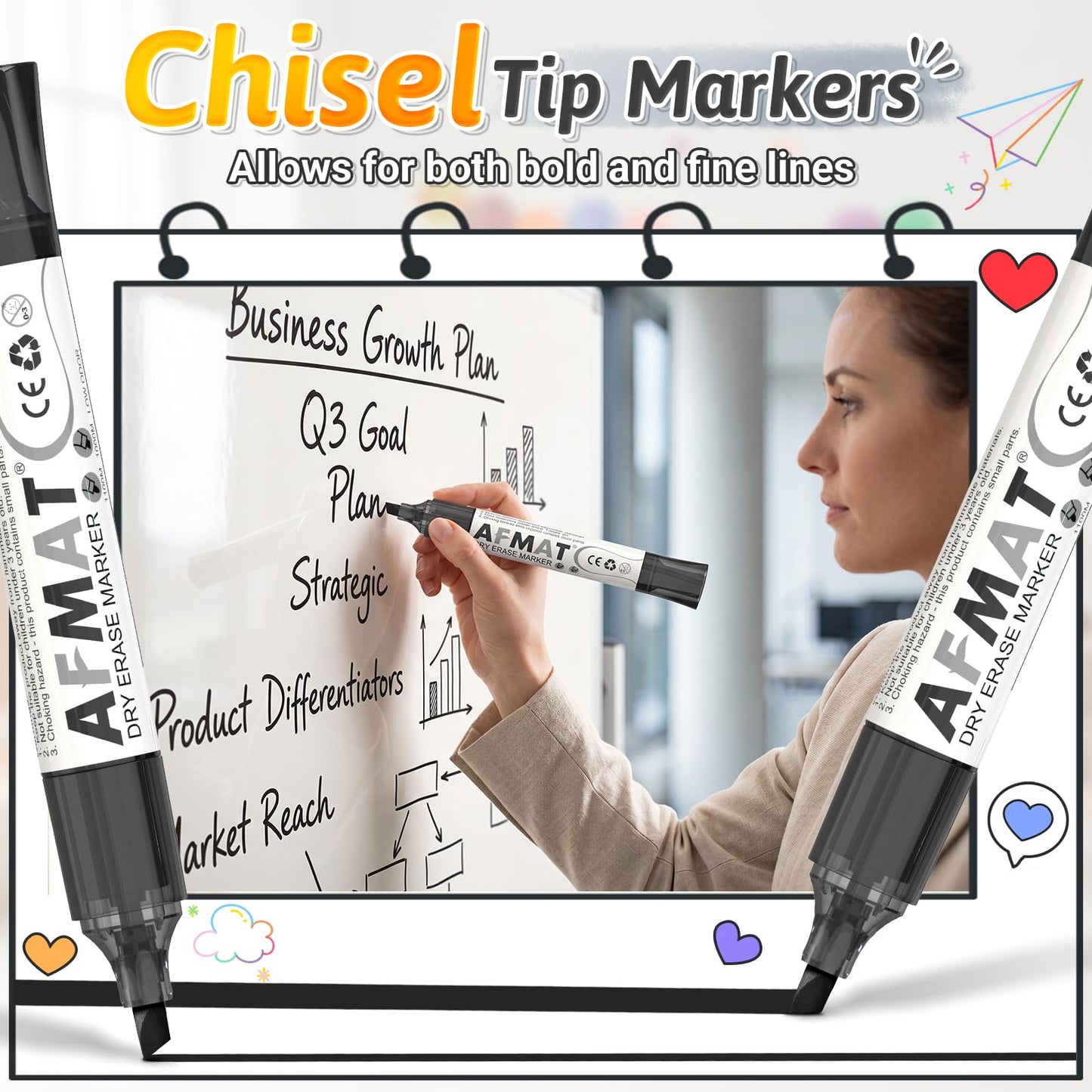 AFMAT 40 Chisel Tip Whiteboard Markers,20 Color DB14X1