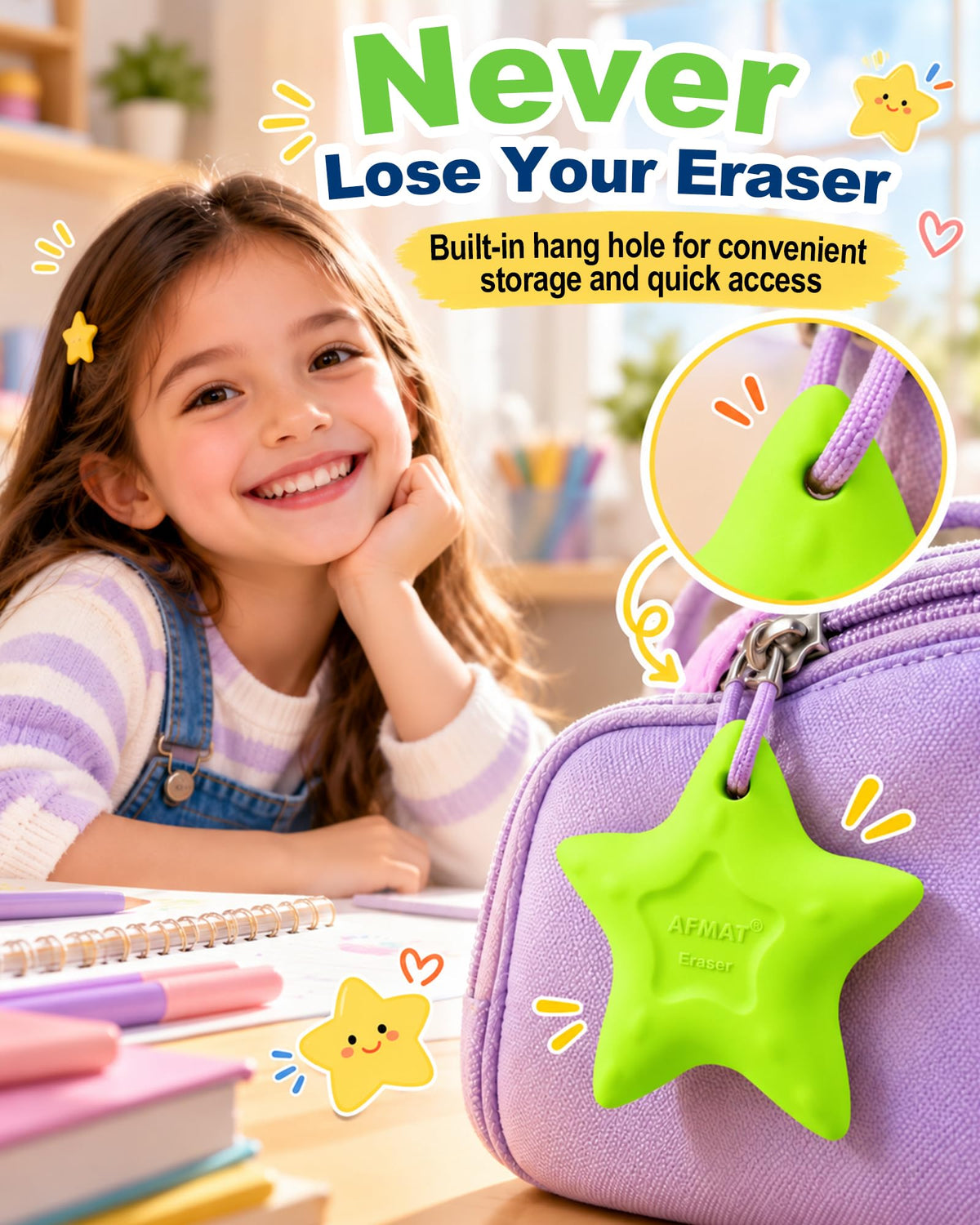 AFMAT PE05 Erasers for Kids, Latex-Free, Self-Clumping Shavings, 5 Pcs