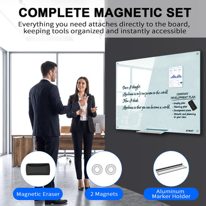 AFMAT Magnetic Glass Whiteboard, 48" x 36" Glass Dry Erase Board, 4mm Tempered Glass w/Strong Magnetic Surface, Large White Board for Wall, Frameless Wall Mounted Black Board for Office Home School,GB04BK1