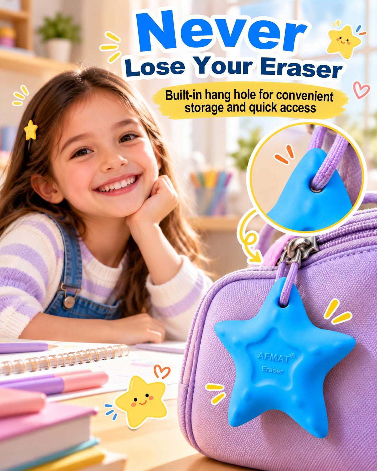 AFMAT PE03 Erasers for Kids, Latex-Free, Self-Clumping Shavings, 5 Pcs