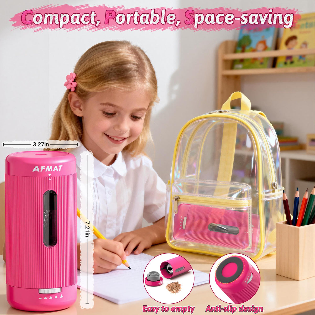 🔵Used-good🔵Newly Upgraded Fully Automatic Rechargeable Electric Pencil Sharpener for 6-12mm No.2/Jumbo Pencils, 3X Longer Cutter Life,PSC3RR