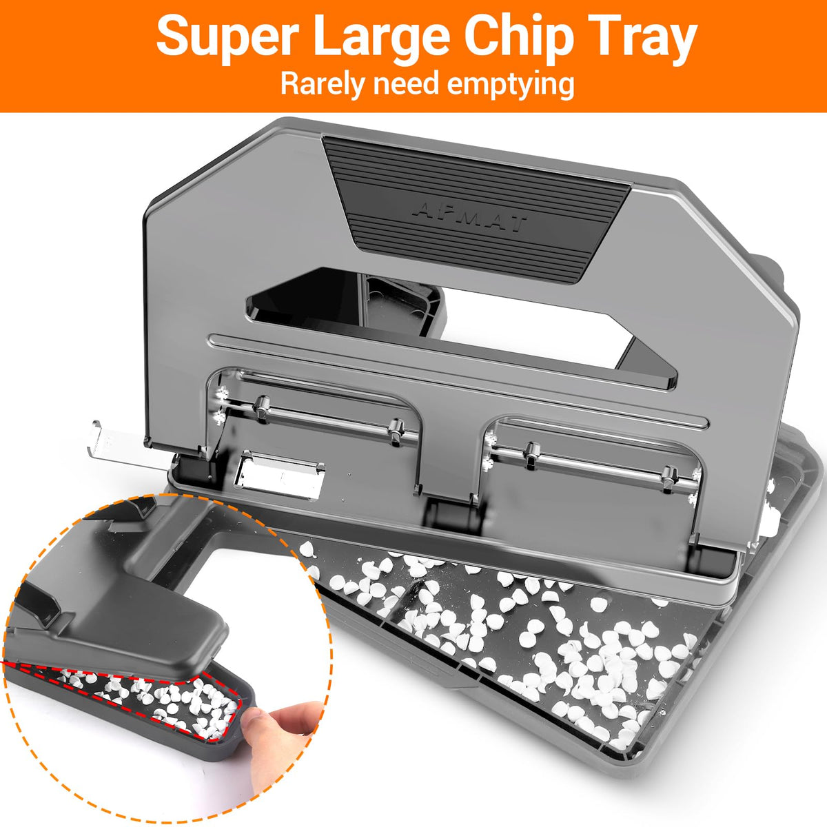 AFMAT Heavy Duty 3 Hole Puncher, 50-Sheet Paper Punch Heavy Duty, 50% Reduced Effort Three Hole Punch, 10K+ Uses, Metal Hole Puncher 3 Ring w/Large Tray, Bulit-in S.S. Paper Guide HPX4GY