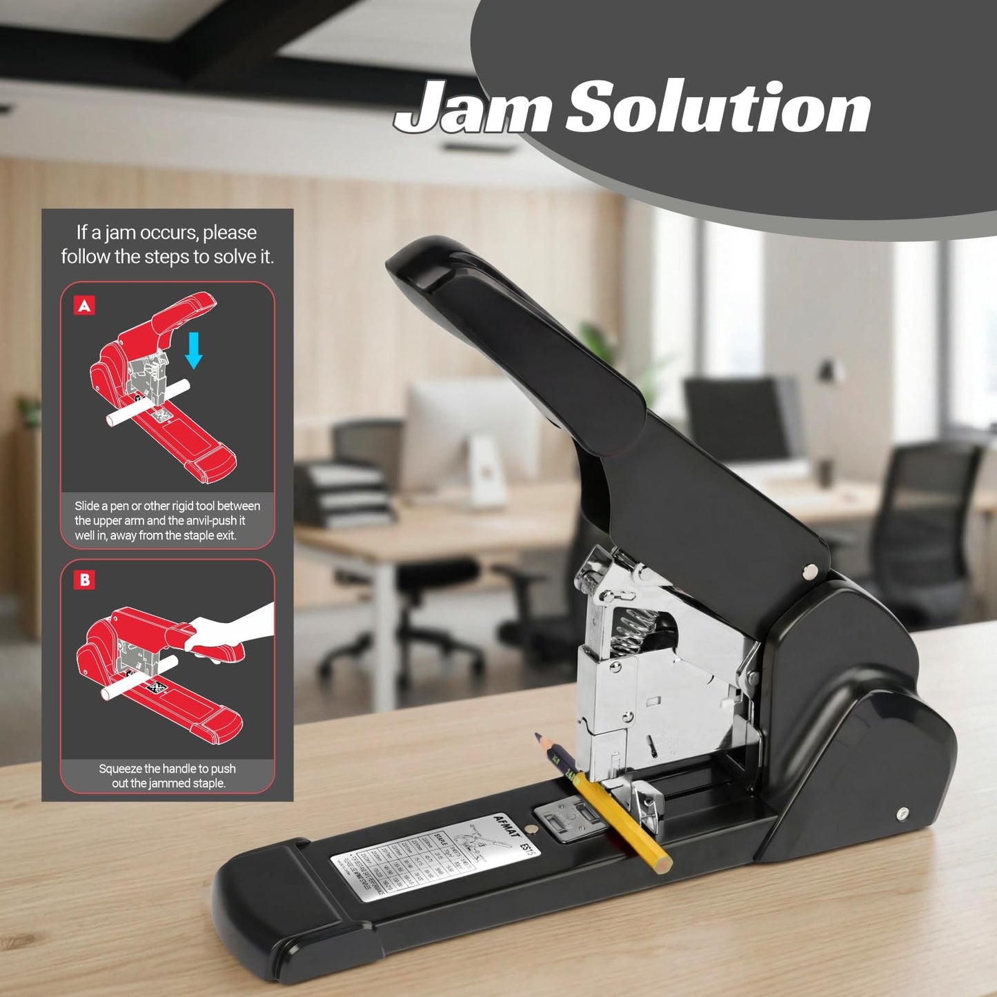 AFMAT Heavy Duty Stapler, 210 Sheet Staplers for Desk with 7000 Staples, Jam-Free, 50000+ Uses, 60% Reduced Effort, Easy Reload, Adjustable Paper Guide, Large Metal Manual Office Staplers, ES15BK
