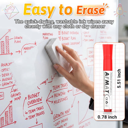 AFMAT Dry Erase Markers, 12-Count Red Whiteboard Markers, Chisel Tip, High-Capacity Liquid Ink for 1,100 Meters Writing Length, w/Visible Ink Level, Low Odor Erasable for Teacher Office Classroom,DB10X4