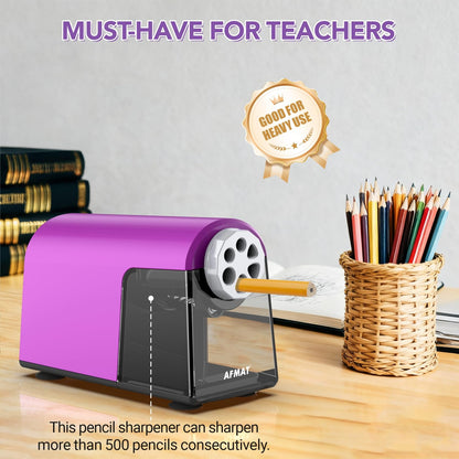 Disponible en France：AFMAT PSD2 Taille-crayon électrique avec boîte à 6 trous - Robuste et rechargeable - Pour crayons de 6 à 11 mm et crayons de couleur - Pour salle de classe, école, bureau