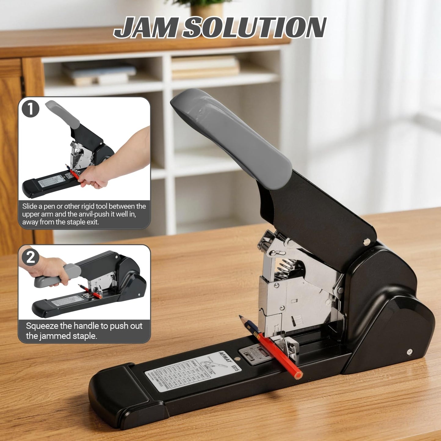 AFMAT Heavy Duty Stapler, 210 Sheet Effortless Stapler for Desk, 60% Reduced Effort, Jam Free, 50,000+ Uses, Adjustable Paper Depth, Metal Office Desktop Staplers, Includes 7000Pcs Staples, ES15GY