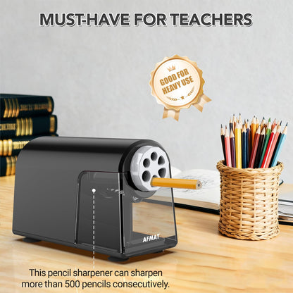 Disponible en France：AFMAT PSD2 Taille-crayon électrique avec boîte à 6 trous - Robuste et rechargeable - Pour crayons de 6 à 11 mm et crayons de couleur - Pour salle de classe, école, bureau