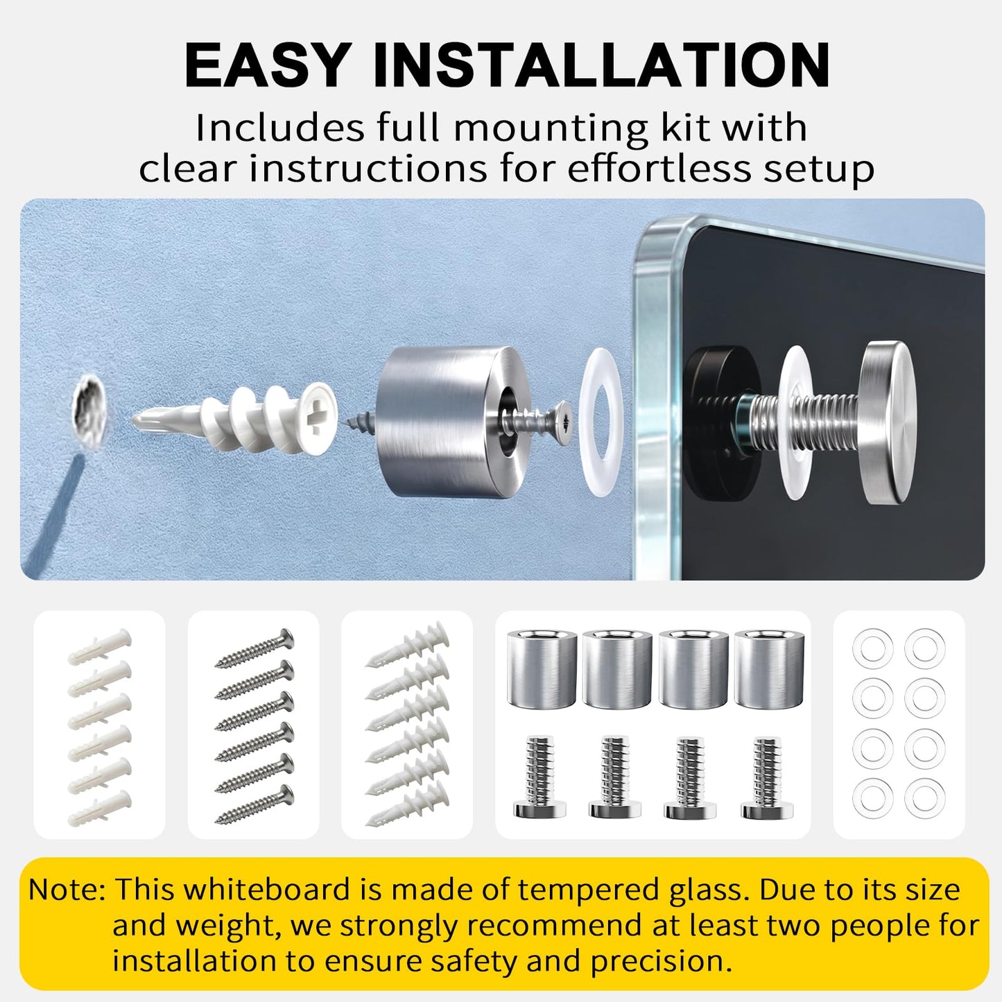 AFMAT Magnetic Glass Whiteboard, 48" x 36" Glass Dry Erase Board, 4mm Tempered Glass w/Strong Magnetic Surface, Large White Board for Wall, Frameless Wall Mounted Black Board for Office Home School,GB04BK1