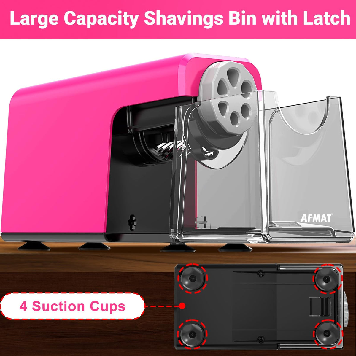 AFMAT PSD1 Rechargeable 6-Hole Electric Pencil Sharpener Heavy Duty, Auto Stop Classroom Pencil Sharpener for 6-11mm Pencils, 10,000+ Sharpenings