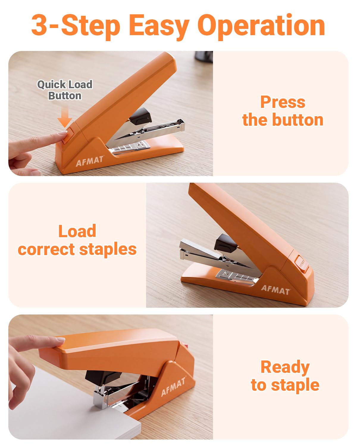 AFMAT ES18 Heavy Duty Stapler, 100-Sheet Effortless Desktop Stapler, ES18OR