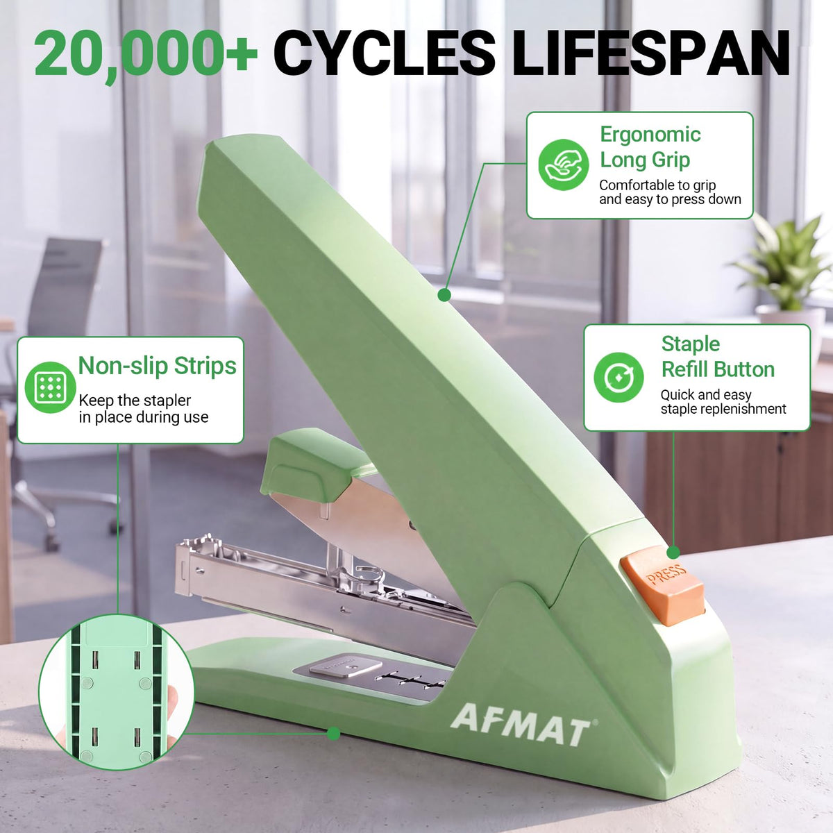 AFMAT ES18 Heavy Duty Stapler, 100-Sheet Effortless Desktop Stapler, ES18GE