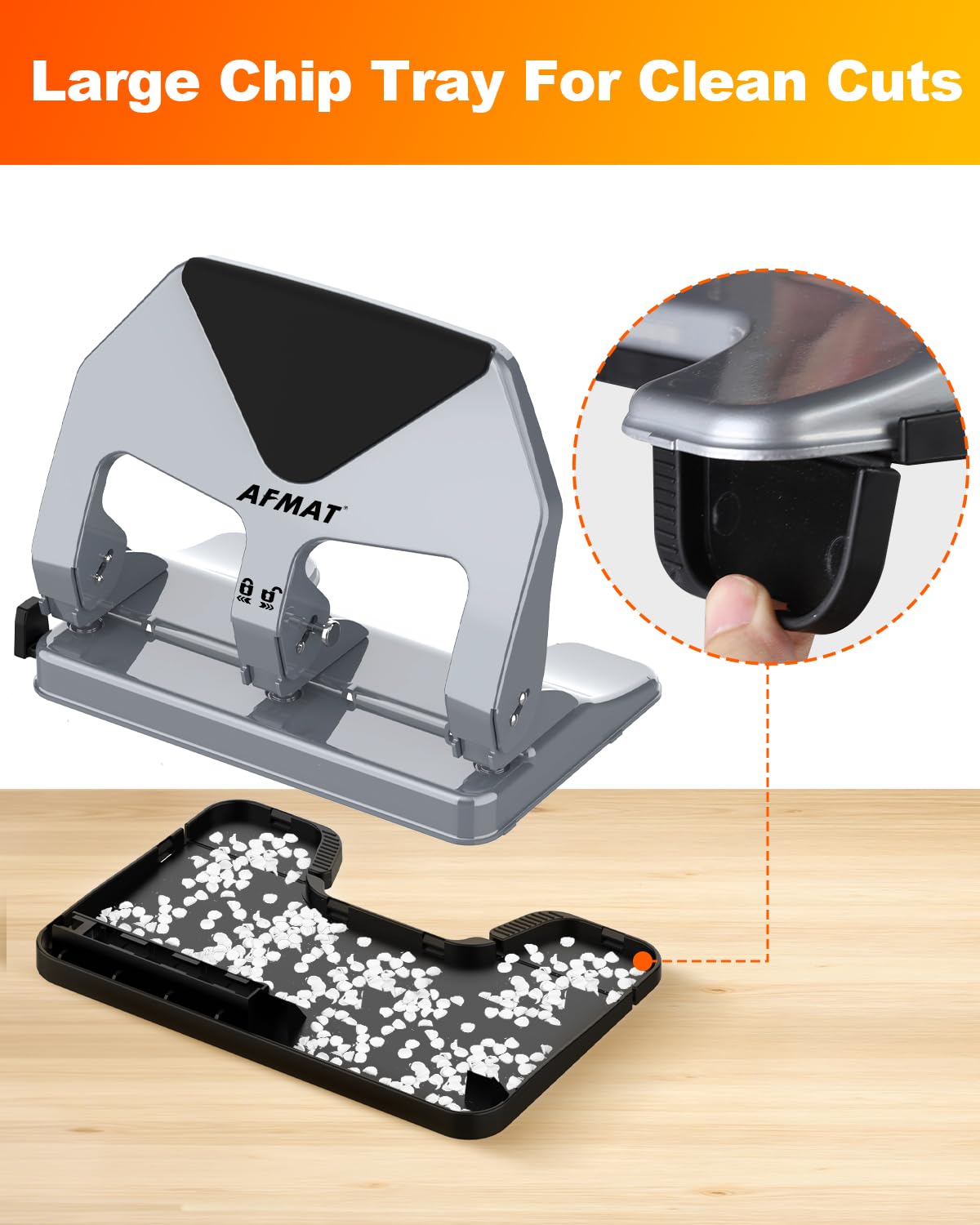 AFMAT HP20 Heavy Duty 3 Hole Punch, 60% Reduced Effort, 50-Sheet 3 Hole Puncher for Binder, 10,000+ Uses