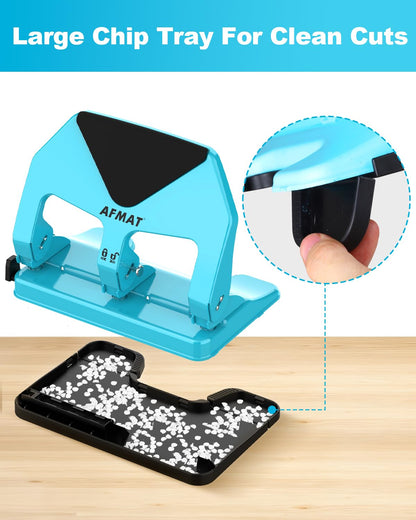AFMAT HP20 Heavy Duty 3 Hole Punch, 60% Reduced Effort, 50-Sheet 3 Hole Puncher for Binder, 10,000+ Uses