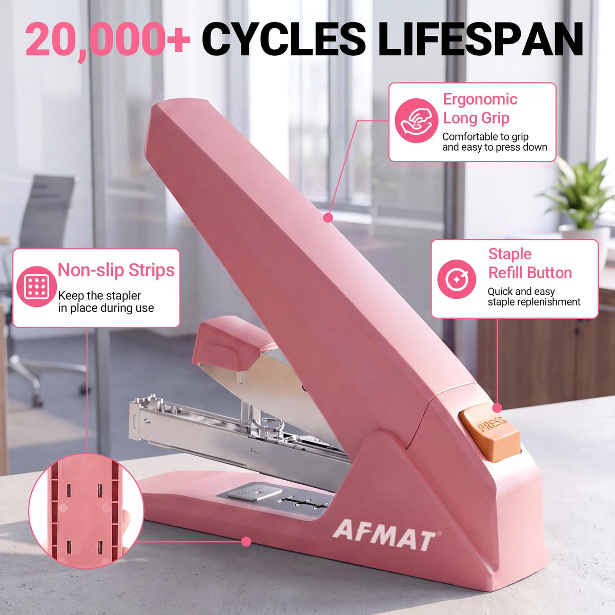 AFMAT ES18 Heavy Duty Stapler, 100-Sheet Effortless Desktop Stapler, ES18PK