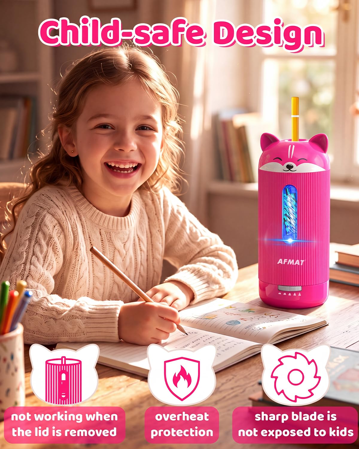 ✅Newest Model Best Features✅ AFMAT PSJ3 Electric Pencil Sharpener, Fully Automatic, for 6.5-12mm Pencils,PSJ3RR