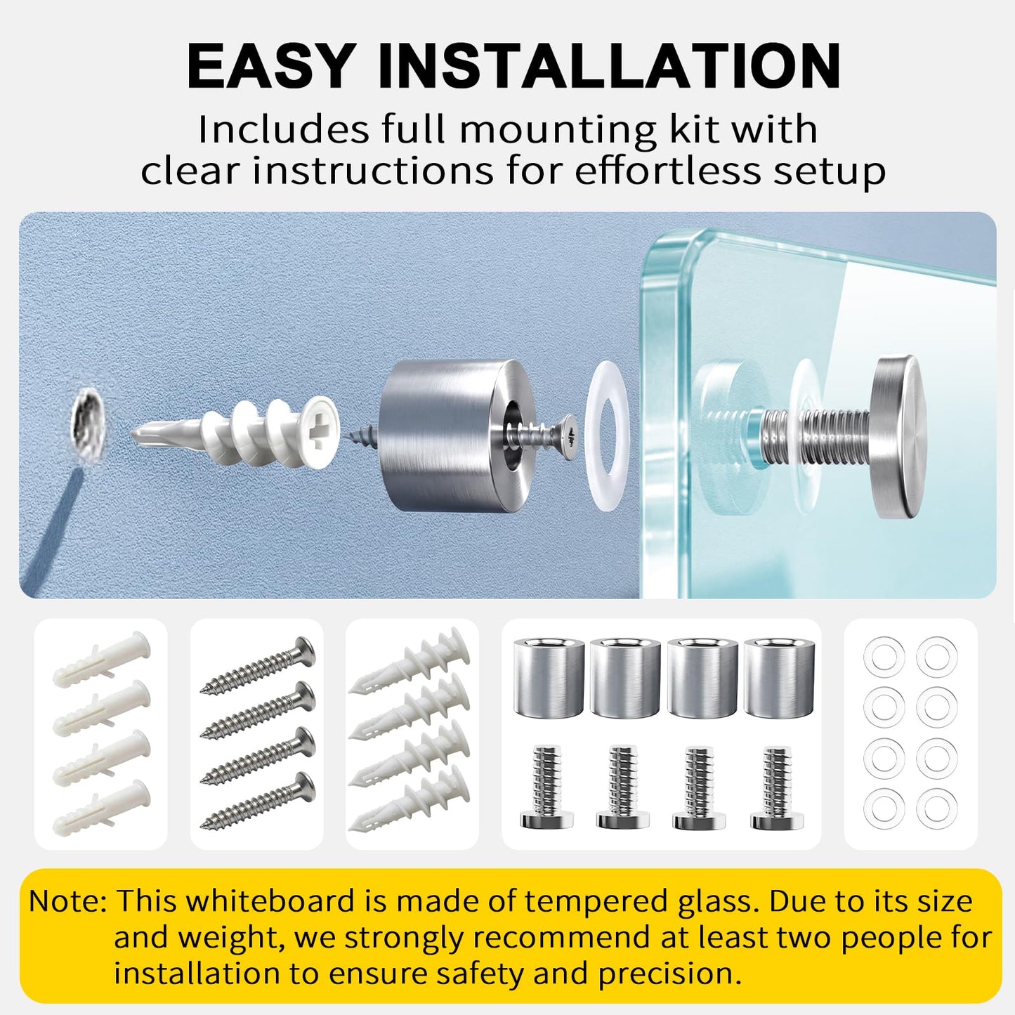 AFMAT Magnetic Glass Whiteboard, 48" x 36" Glass Dry Erase Board, 4mm Tempered Glass w/Strong Magnetic Surface, Large White Board for Wall, Frameless Wall Mounted Black Board for Office Home School,GB04BK1
