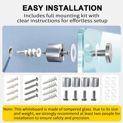 AFMAT Magnetic Glass Whiteboard, 48" x 36" Glass Dry Erase Board, 4mm Tempered Glass w/Strong Magnetic Surface, Large White Board for Wall, Frameless Wall Mounted Black Board for Office Home School,GB04BK1