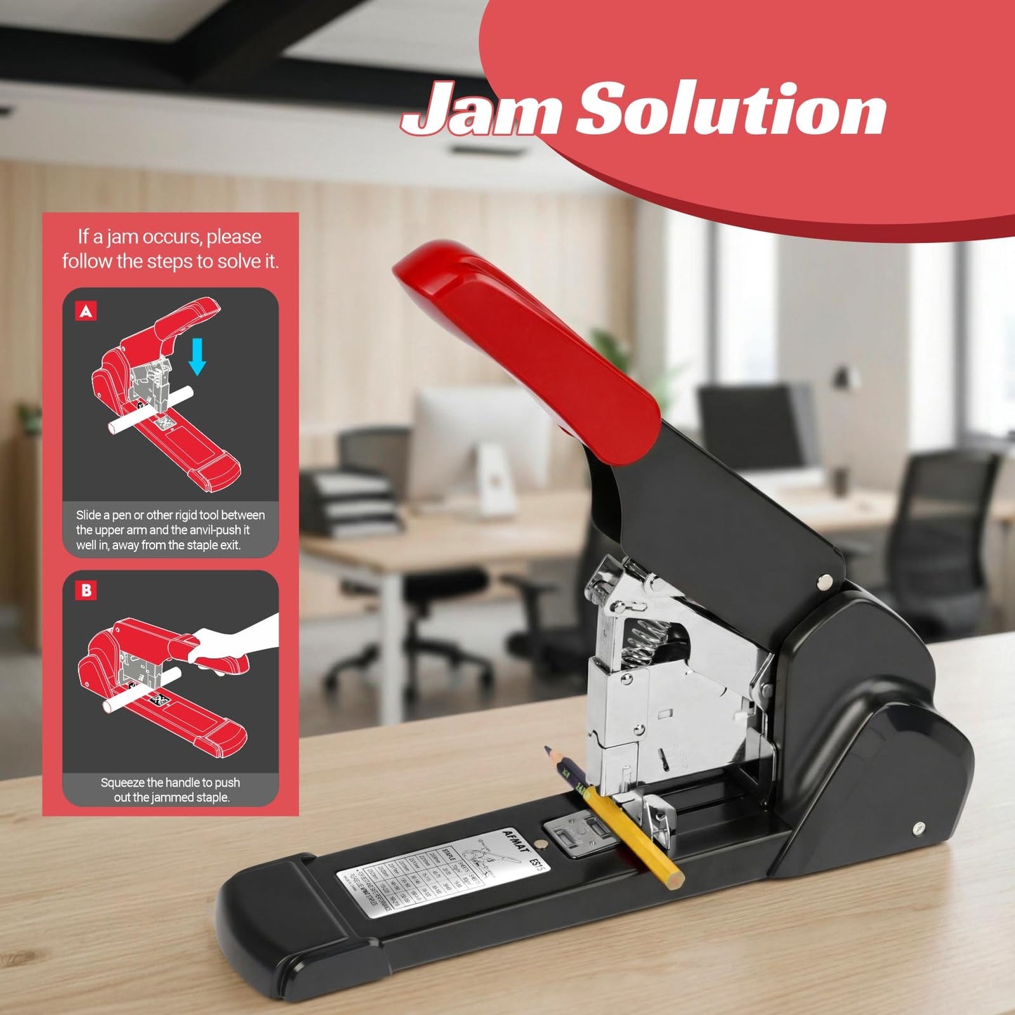AFMAT Heavy Duty Stapler, 210 Sheet Staplers for Desk with 7000 Staples, Jam-Free, 50000+ Uses, 60% Reduced Effort, Easy Reload, Adjustable Paper Guide, Large Metal Manual Office Staplers, ES15RD
