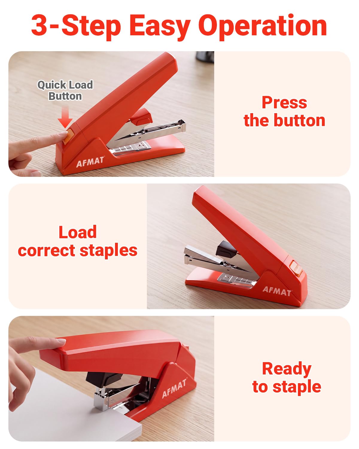 AFMAT ES18 Heavy Duty Stapler, 100-Sheet Effortless Desktop Stapler, ES18RD