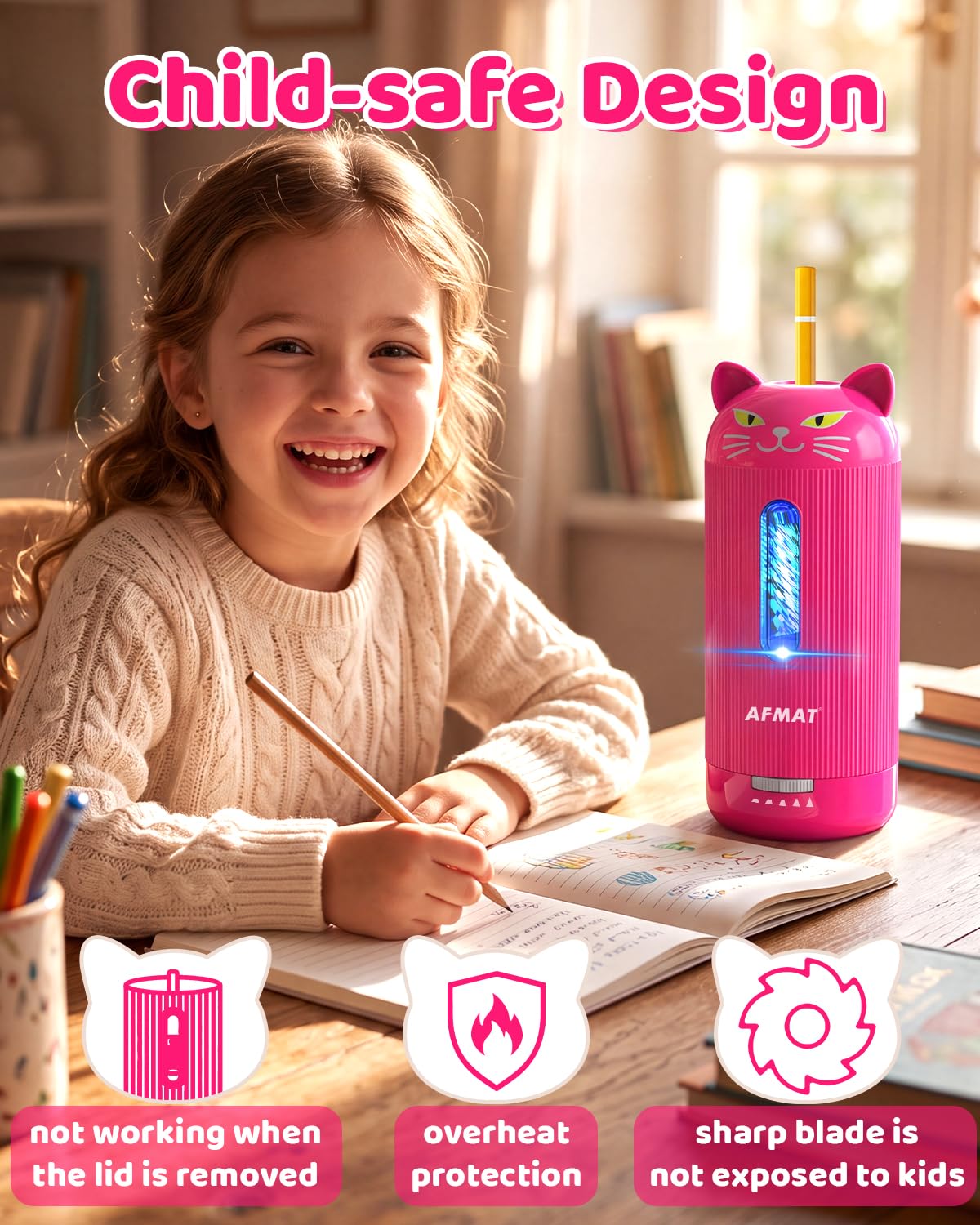 ✅Newest Model Best Features✅ AFMAT PSJ2 Electric Pencil Sharpener, Fully Automatic, for 6.5-12mm Pencils）