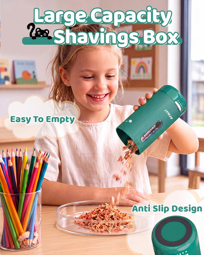 AFMAT Electric Pencil Sharpener, Fully Automatic, for 6.5-12mm Pencils Rechargeable & Cordless, Auto in & Out, 5 Nibs, 7K+ Uses, Replaceable Blade, Cute Sharpener for Classroom/Home/Office