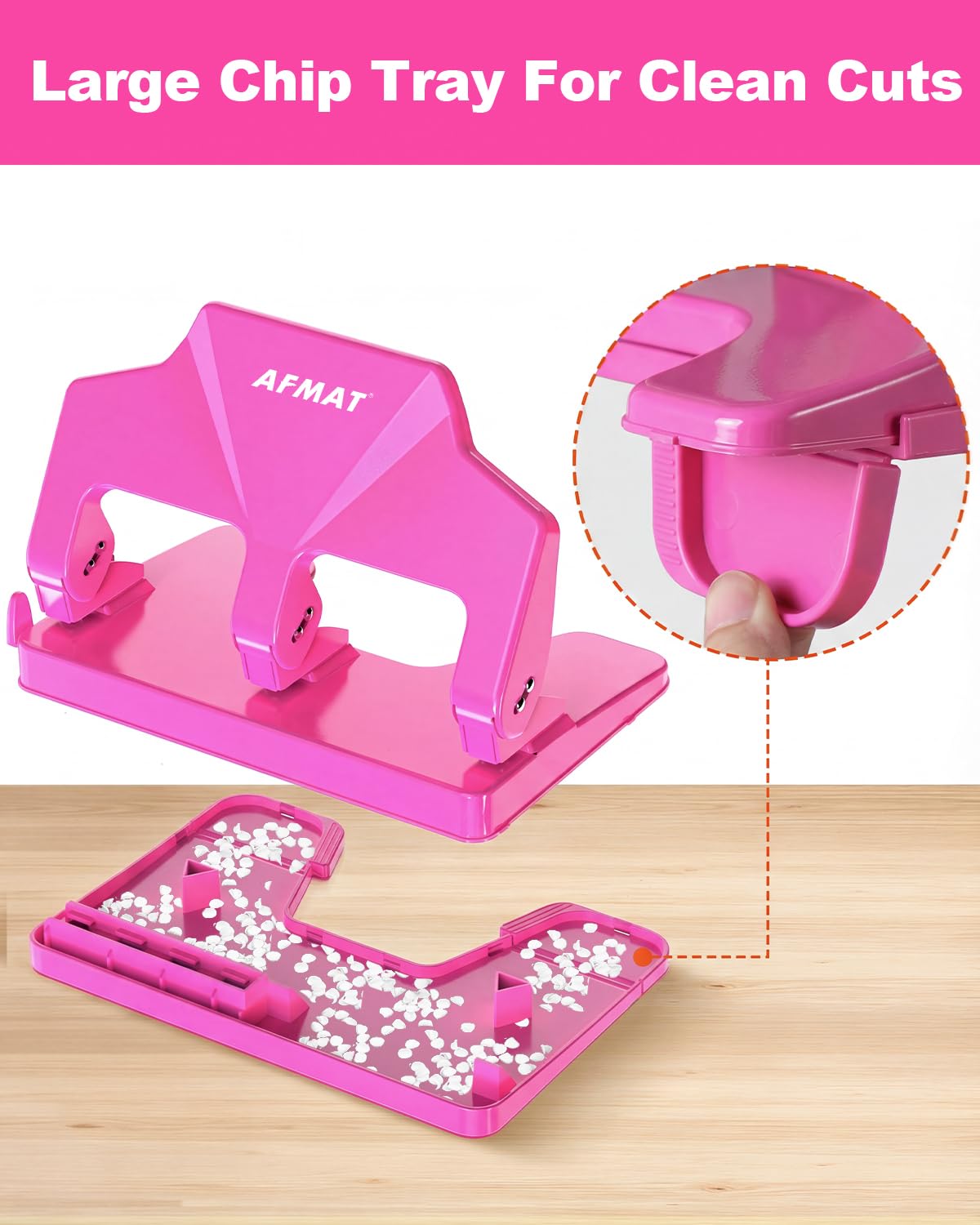 AFMAT HP14 3 Hole Punch Heavy Duty, 40-Sheet Three Hole Punch, 50% Reduced Effort Metal Paper Puncher w/Large Chip Tray,HP14PK
