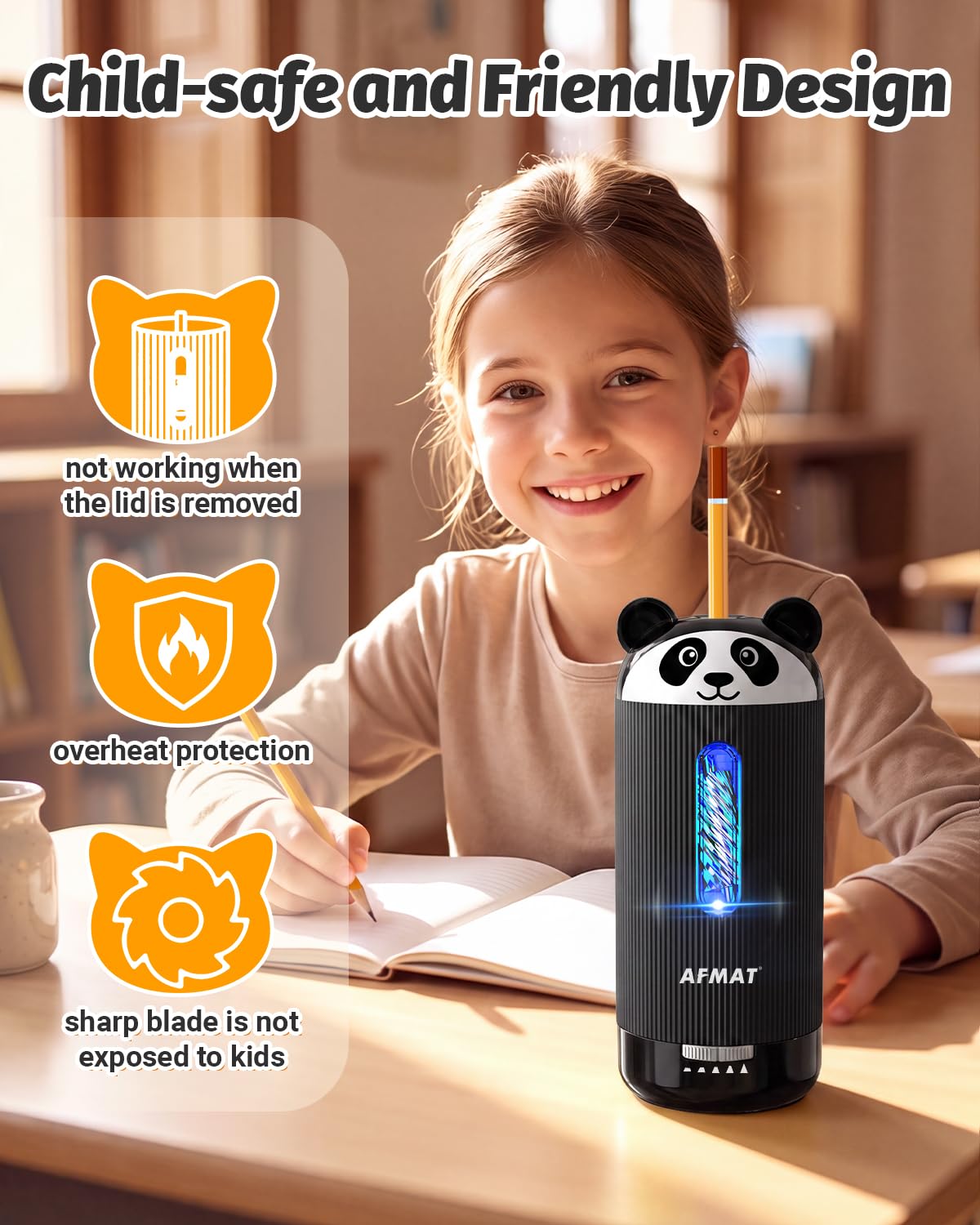 ✅Newest Model Best Features✅ AFMAT PSY5 Electric Pencil Sharpener, Fully Automatic, for 6.5-12mm Pencil,PSY5BK